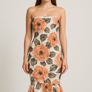 Orange and Pink Strapless Bodycon Dress for Cocktail